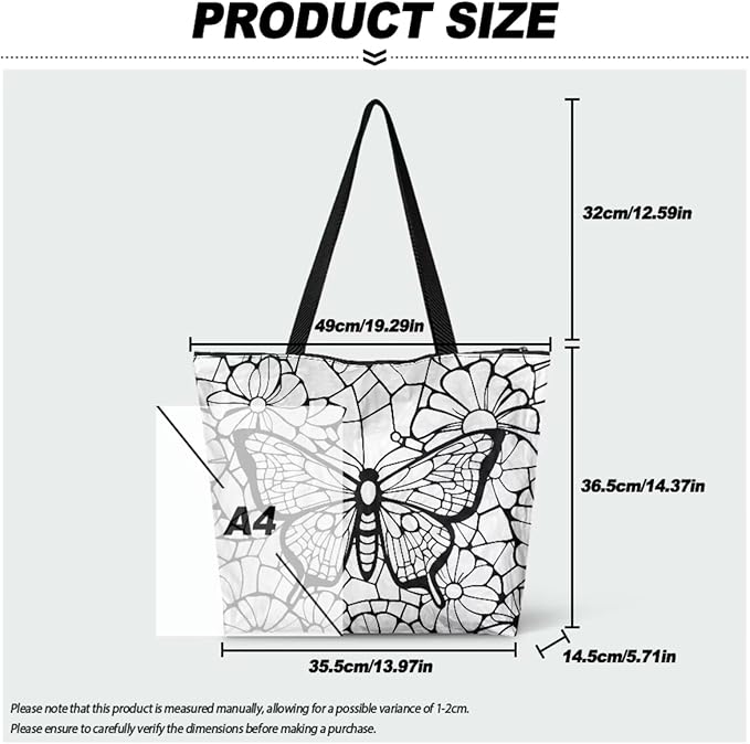 Cartoon Animal Printed DIY Coloring Tote Bag Waterproof Paper Handbags for Women Large Travel Shoulder Bags Purses