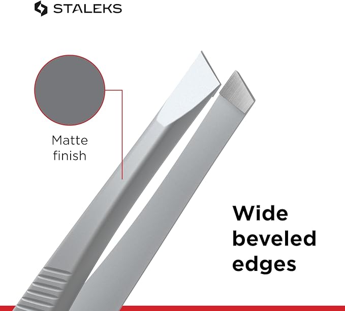 STALEKS CLASSIC 10 Type 3 Eyebrow Tweezers – Wide Beveled Stainless Steel for Thick Brows & Comfortable Home Hair Removal