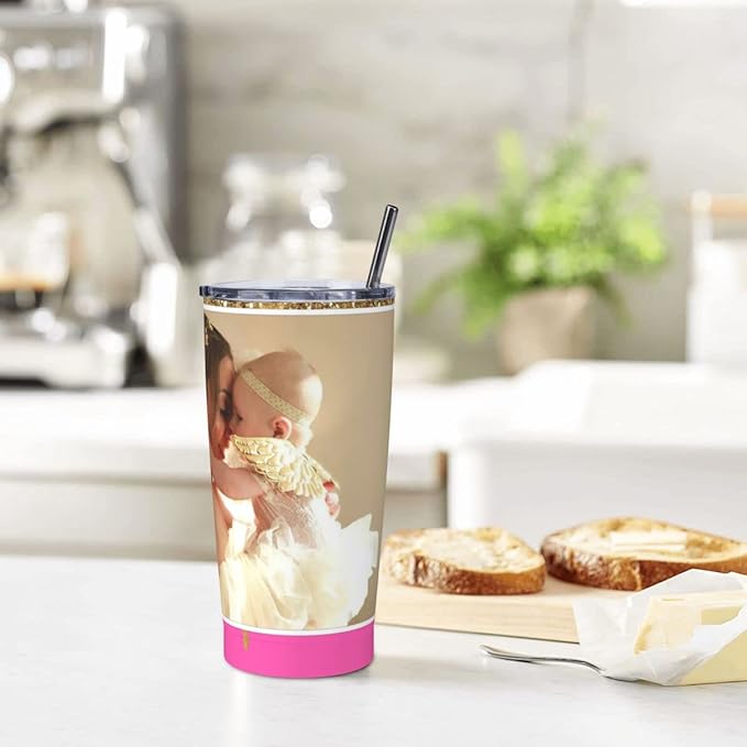 Personalized Custom tumbler Coffee Mug with Lid and Straw Hot and Cold Stainless Steel Vacuum Insulated Travel Mug with Photo Personalized tumbler Gift (20 oz, Funnel, 5 photos