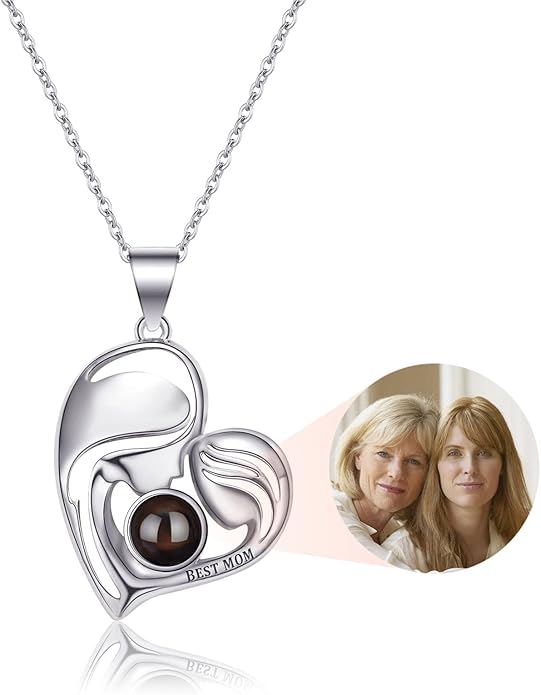 SUPHELPU Personalized Mother's Day Gifts for Mom From Daughter - Custom Photo Necklace With Picture Inside - Projection Necklace for Mom - Memorial Gift