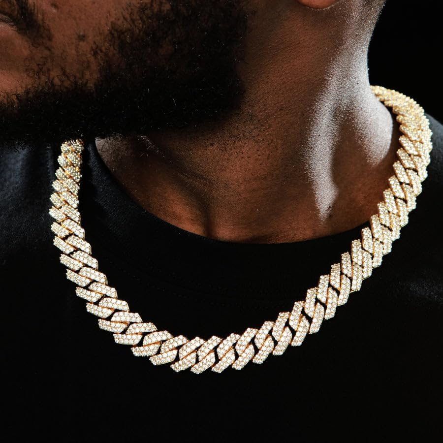 Mens Cuban Link Chain Miami Cuban Necklace 18K Gold Silver Chain For Men Women 14mm Iced Out Hip Hop Jewelry - Image 3