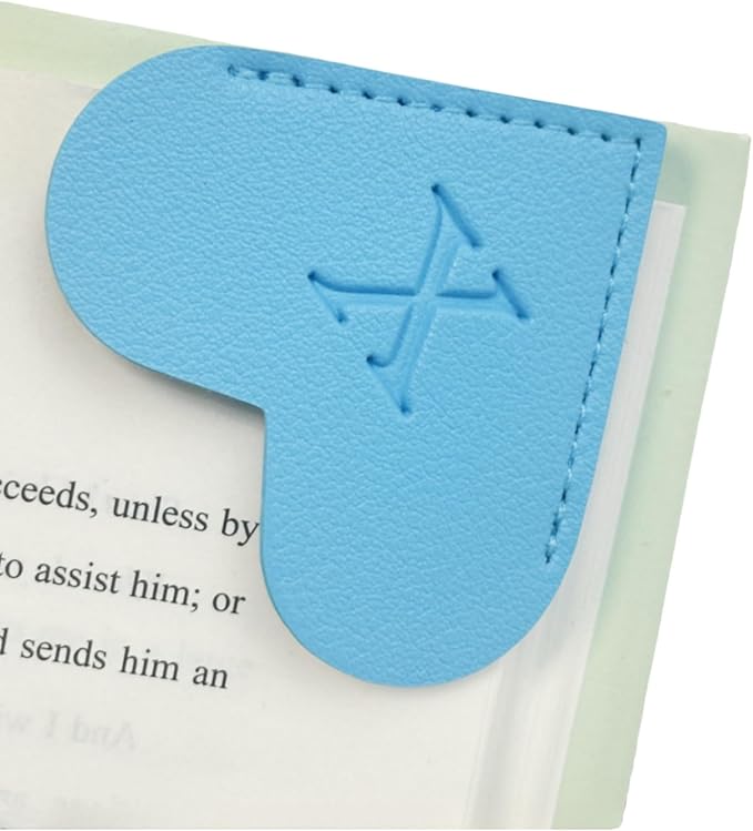 MOTEERLLU Personalized Leather Heart Bookmark with Initials, Handmade, Letter Cute Custom Corner Book Marks for Reading Women, Teachers, Students, Book Lovers, Book Accessories(Blue,X)