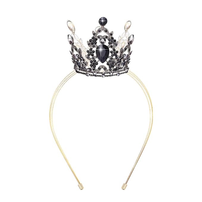 VELSCRUN Black Crystal Tiara Headband, Crowns for Women, Princess Girls Tiaras, Royal Queen Crown Princess Quinceanera Headpieces for Birthday Prom Bride Wedding Pageant Party Hair Band