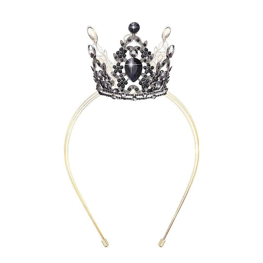 VELSCRUN Black Crystal Tiara Headband, Crowns for Women, Princess Girls Tiaras, Royal Queen Crown Princess Quinceanera Headpieces for Birthday Prom Bride Wedding Pageant Party Hair Band