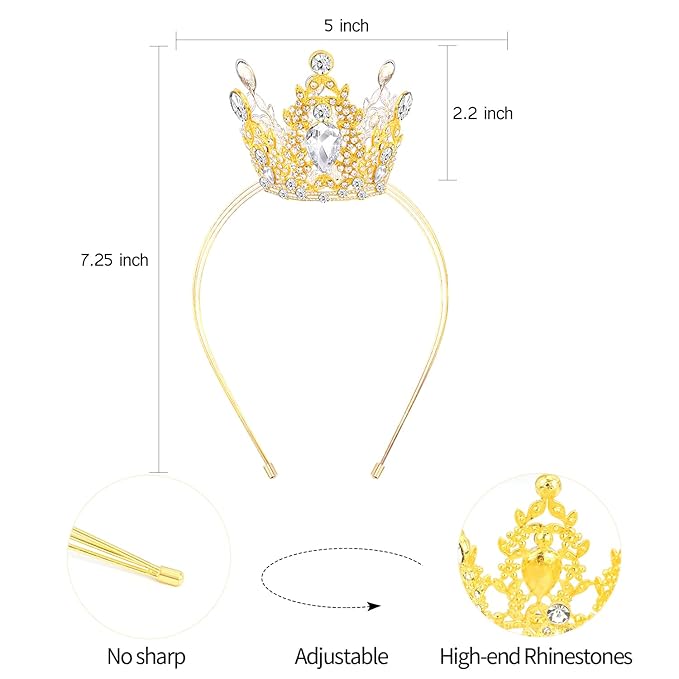 VELSCRUN Gold Crystal Tiara Headband, Crowns for Women, Princess Girls Tiaras, Royal Queen Crown Princess Quinceanera Headpieces for Birthday Prom Bride Wedding Pageant Party Hair Band