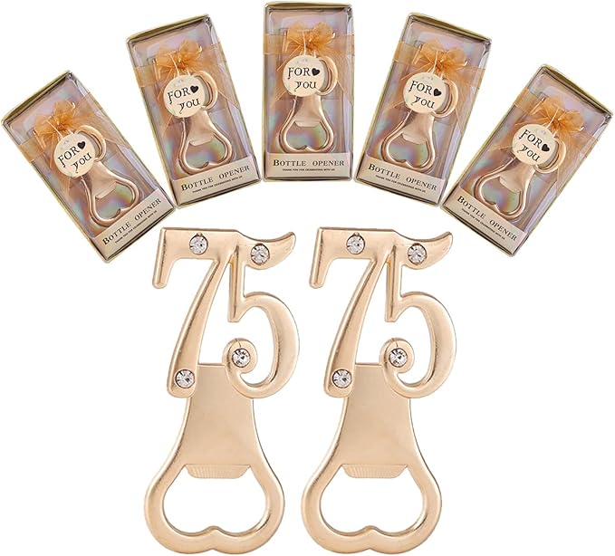 Baseo 24pcs Gold Themed 75th Birthday Bottle Openers, 75th Anniversary Party Gifts & Decorations