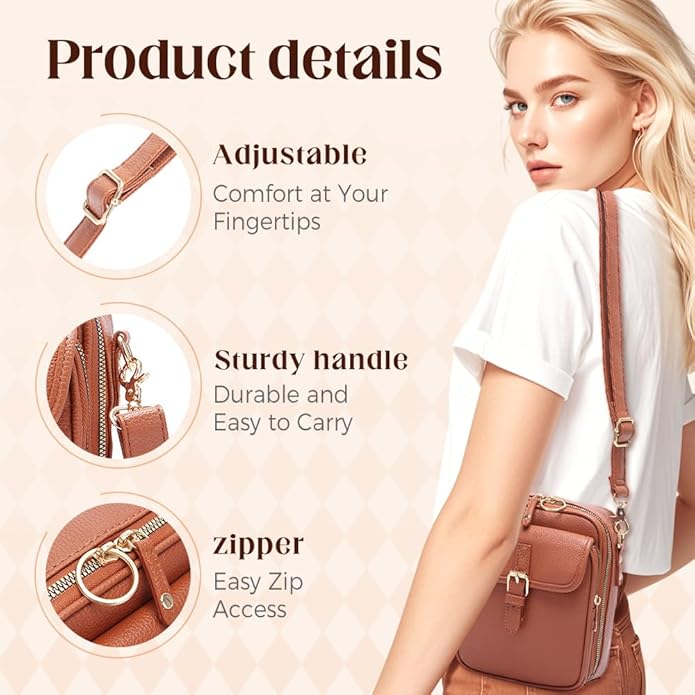Crossbody Leather Bag for Women, Multi-Slot Multifunctional Large Capacity Bags Adjustable Shoulder Bags