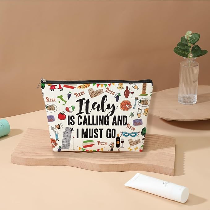 DJHUNG Italy Travel Cosmetic Bag - Italy Themed Gifts for Women, Friends, Sister, Bachelorette Party Favors, Girls Trip