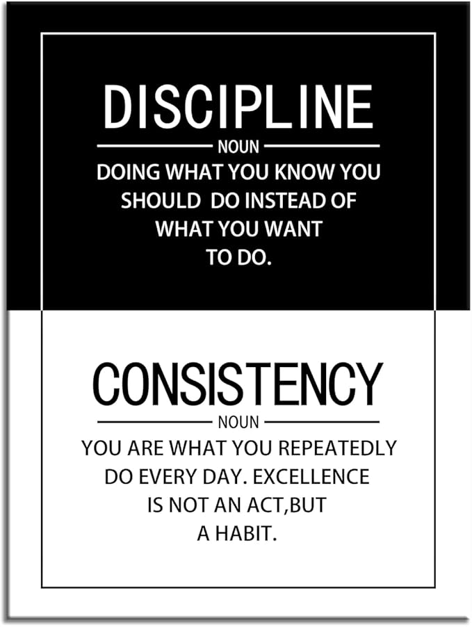 Consistency Discipline Noun Quote Motivational Wall Art for Office Inspirational Positive Poster Inspiration Canvas Painting Prints Wall for Living Room Home Decor Framed Artwork [18''W x 24''H]