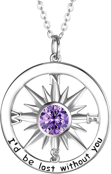 S925 Necklace Birthstone Compass Gift for Women Jewelry Sterling Silver Necklace for Wife Wedding Anniversary Girlfriend Birthday Gifts for Her Valentines Day Mom Mothers Day