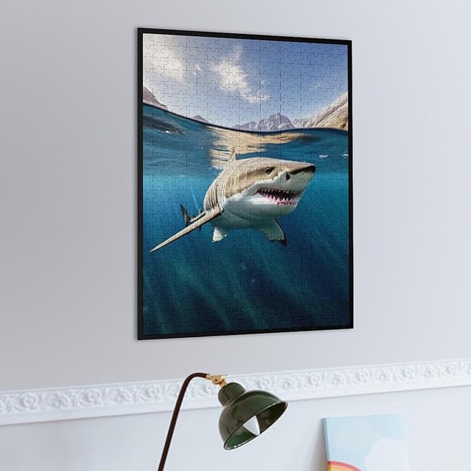 Puzzles for Adults 500 Pieces Wooden Jigsaw Puzzle - Shark on The Water Theme Puzzle，Party Games，Family Toys，Educational Puzzles，Stress Relief Wooden Puzzle，Gifts for Family，Colleagues and Friends