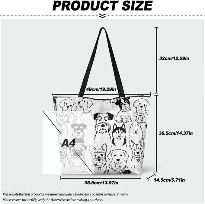 Cartoon Animal Printed DIY Coloring Tote Bag Waterproof Paper Handbags for Women Large Travel Shoulder Bags Purses