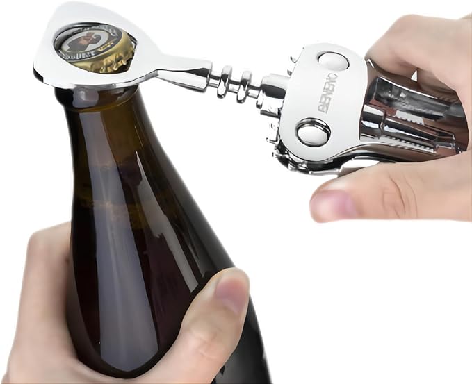 Beneno Wine Opener with Stainless Steel Wine Foil Cutter - Bottle Top Seal Cutter, Zinc Alloy Premium Wing Corkscrew with Multifunctional Bottles Opener, Ash silver