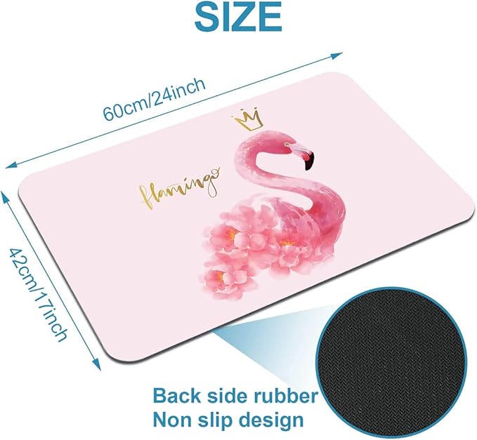 Flower Pink Flamingo Bathroom Mat, Non-Slip Super Absorption Bath Carpet with Rubber Backing, Fit Under Bathroom Doormat Floor Rugs for Shower Buthtub Sink, 17"x24"