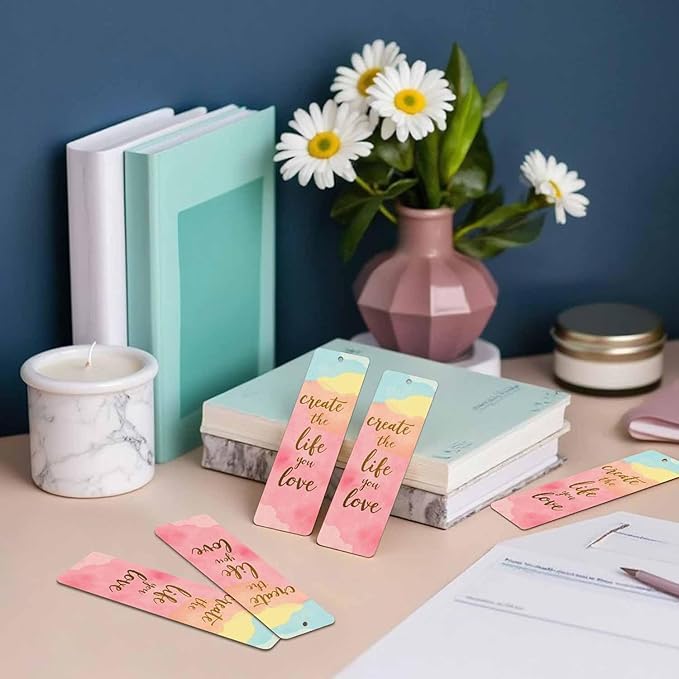 Create Life 5 Pcs Bookmarks Pink Blue Tie Dye Wooden Bookmarks with Tassel for Students Reader Teachers Book Lovers