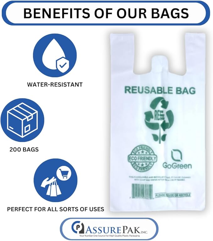 ASSUREPAK White PP Non Woven Reusable Bags - 200 Bags - 1/6 BBL 12"X7"X22" - 45 GSM - White - WHT12722PPNWRB45
