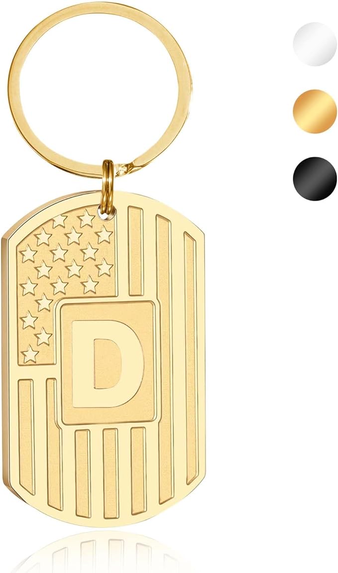 Valentines Day Gifts for Him -Initial Keychain Gifts for Men,A-Z Letter American Flag KeyChain for Men