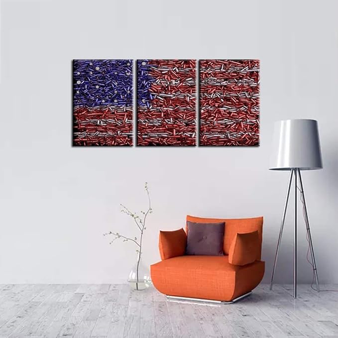 Military Bullet Pictures for Living Room Native American Flag Painting Patriotism Wall Art Abstract Red Artwork Prints on Canvas Modern House Decor Wooden Stretched Framed Ready to Hang(42''Wx20''H)