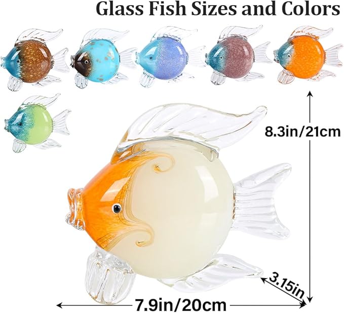 QIANLING Glass Fish Figurines - Coastal Home Decor, Modern Ocean Centerpieces for Living Room, Dining Area, Bathroom, Office, Coffee Table, Beach House, Nautical, Seaside, Entrance, Shelf Display