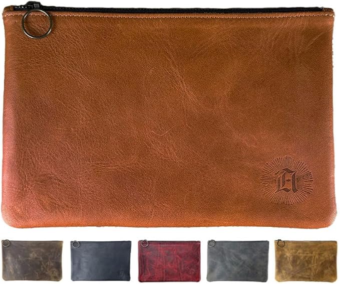Leather Pouch with Zipper (Pecan Veg-Tan, Medium 10.5" x 7")