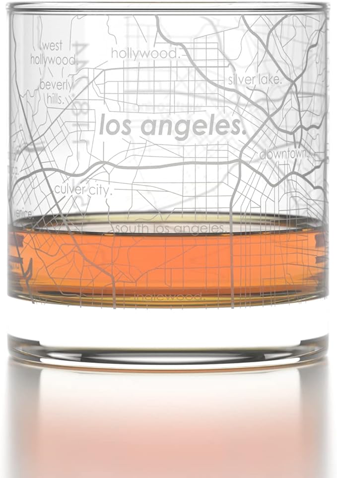Well Told Engraved Los Angeles California Map Rocks Glass, Old Fashioned Whiskey Glass (11 oz, Clear) Etched Whiskey Glass, Gifts For Whiskey Lovers