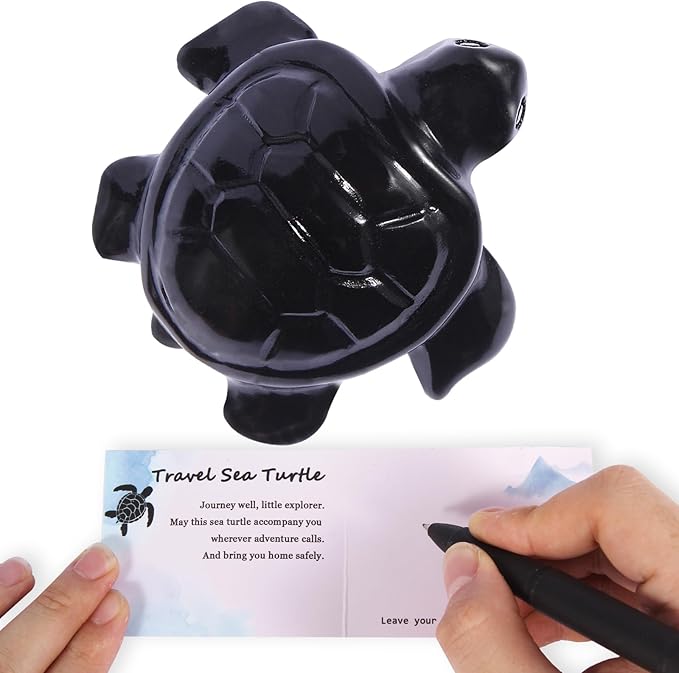 Crystal Travel Sea Turtle Figurines, Black Obsidian Turtle Travel Gifts for Women Men Travelers, Hand Carved Good Luck Charm, Spiritual Companion Collectible Animal Statue Decors 2.1”