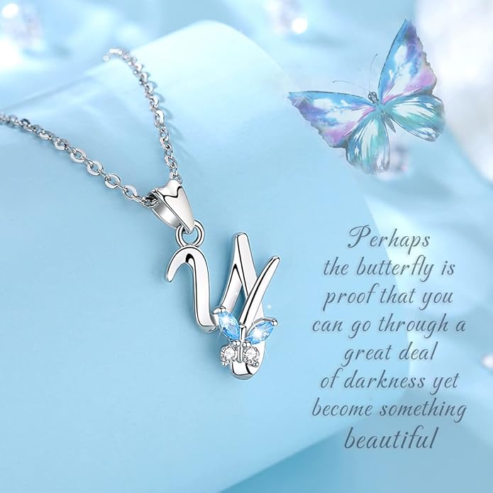 EUDORA Sterling Silver Butterfly Initial Necklaces for Women, Elegant Letter Neckles Personalized Gift for Mother, Sister, Daughter, 18 inch Chai