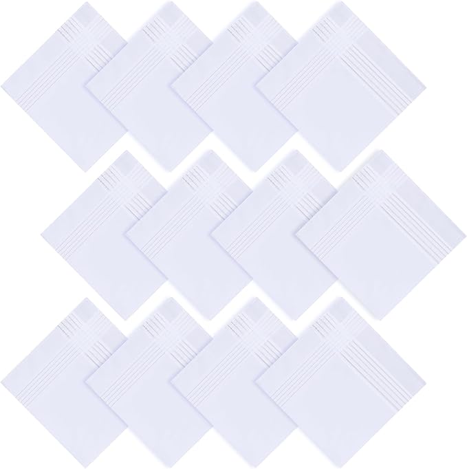 Men's Handkerchiefs 16 inches, 100% Cotton Handkerchiefs for Men, Soft White Hankies for Men