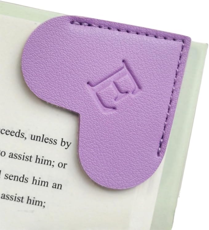 MOTEERLLU Personalized Leather Heart Bookmark with Initials, Handmade, Letter Cute Custom Corner Book Marks for Reading Women, Teachers, Students, Book Lovers, Book Accessories(Purple,E)