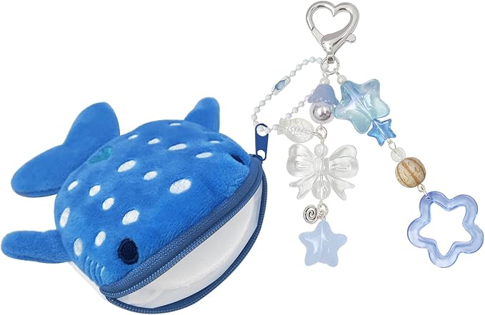Cute Keychain Whale Shark Coin Purse Keychain Cute Plush Zipper Change Pouch, Kawaii Handmade Wallet for Women