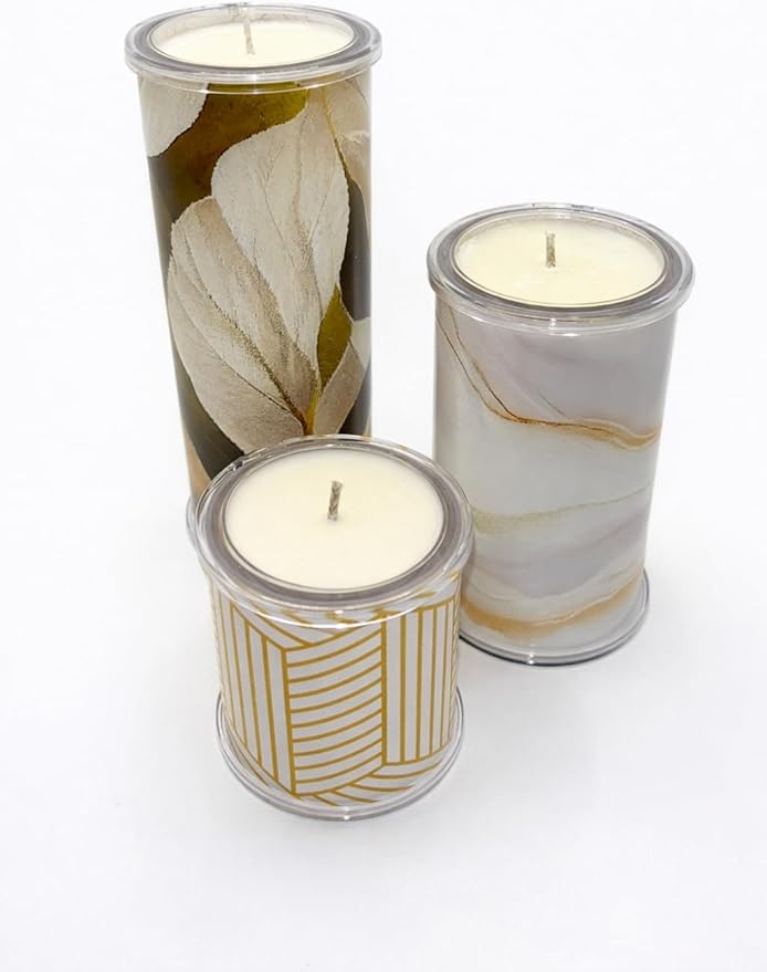 Reusable Interchangeable Candle, Decorative Wrap Design, Customizable Holiday Home Décor, Refillable Giftable Accent for Seasonal Styling