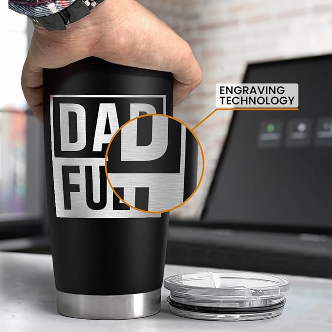 SANDJEST Dad Tumbler 20oz, Dad Fuel Stainless Steel Insulated Tumblers, Coffee Mug Cup for Best Dads from Daughter Son, Gifts for Birthday Christmas Fathers Day