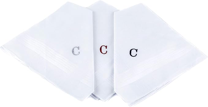 Initial Handkerchief for Men, Monogrammed Boxed 3 Piece Set,100% Cotton