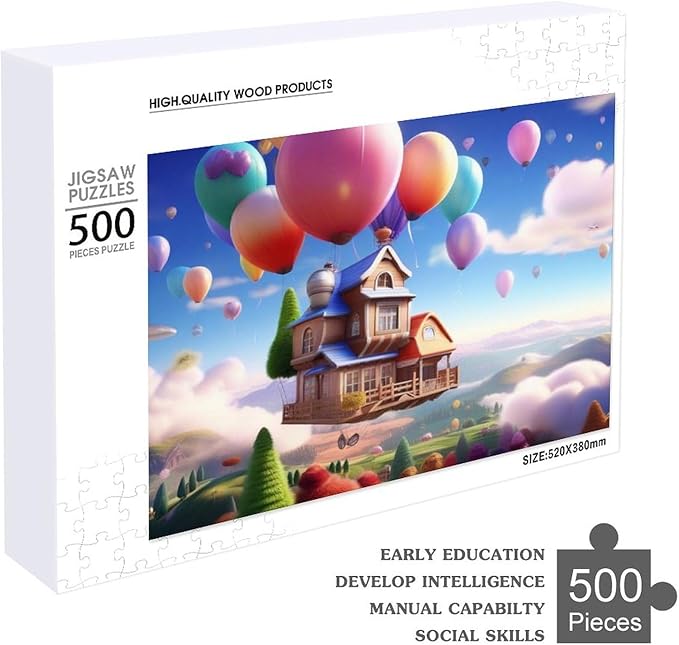 Wooden Puzzle - Floating House Jigsaw Puzzles，Wooden Puzzles for Adults 500 Pieces Challenge Puzzles，Educational Games，Family Puzzles，Unique Gifts for Wall Art,Funnny Puzzles