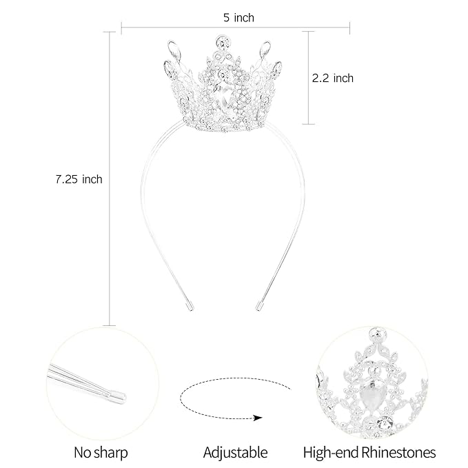 VELSCRUN Silver Crystal Tiara Headband, Crowns for Women, Princess Girls Tiaras, Royal Queen Crown Princess Quinceanera Headpieces for Birthday Prom Bride Wedding Pageant Party Hair Band