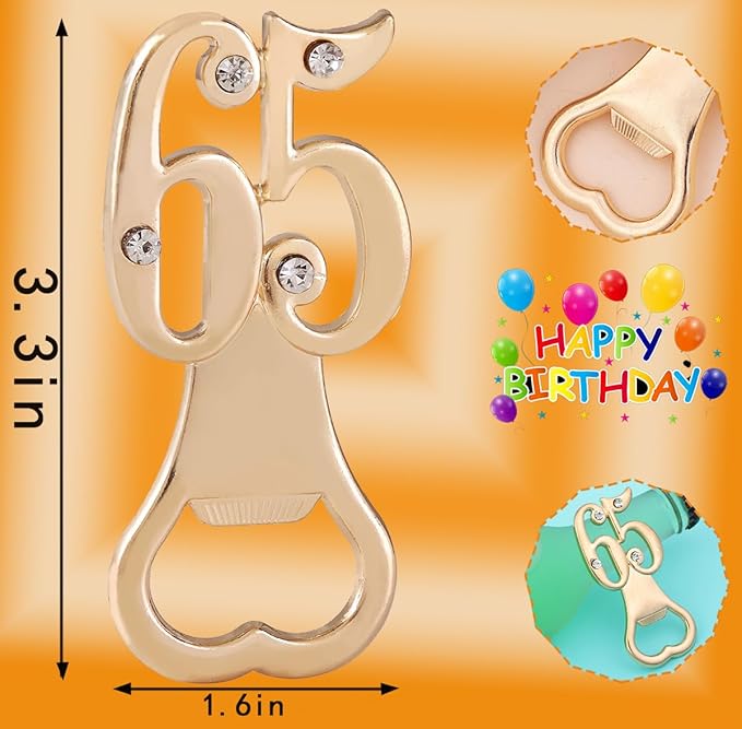 24 pcs Gold Themed 65th Bottle Openers Birthday Favor for Guest 65th Anniversary Wedding Party Gifts 65 Bottle Opener Birthday Souvenirs Decoration (Gold, 65 style)