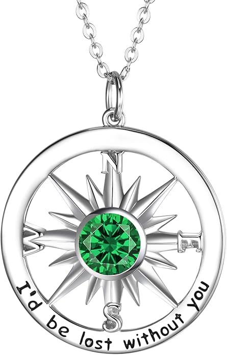 S925 Necklace Birthstone Compass Gift for Women Jewelry Sterling Silver Necklace for Wife Wedding Anniversary Girlfriend Birthday Gifts for Her Valentines Day Mom Mothers Day