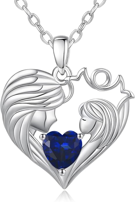 Mother and Daughter/Son Love Heart Necklace White Gold/14K Gold/Rose Gold Birthstone Jewelry Christmas Mothers Day Birthday Gifts For Mom Wife Grandma Women