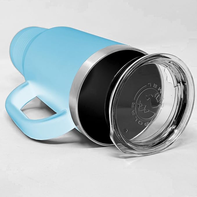 LaserGram 40oz Vacuum Insulated Travel Mug with Handle, Cup Cake, Personalized Engraving Included (Light Blue)