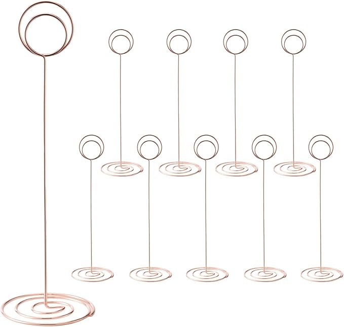 Hoewina 10Pcs Place Card Holder, Table Number Holders, Wire Picture Holder, Table Card Holders Stand, Photo Holder for Centerpieces, Wedding Reception, Party, Birthday (Rose Gold)