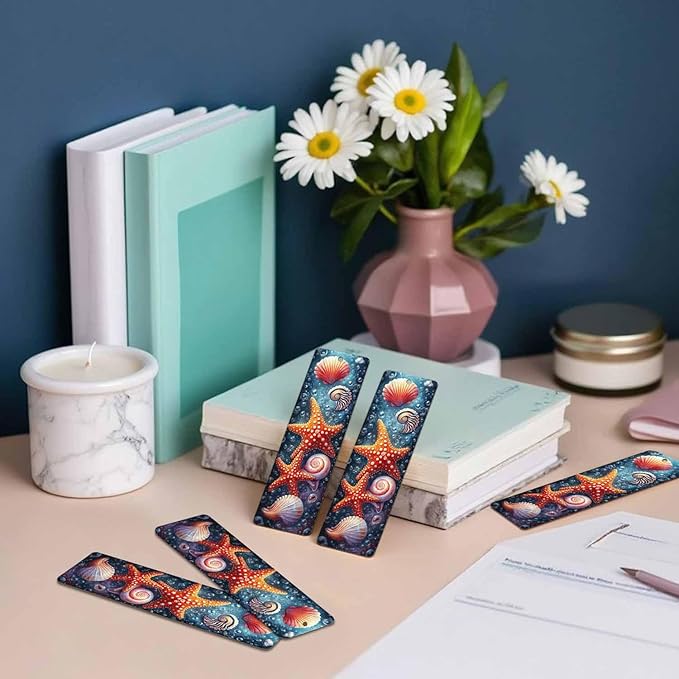 Shells Starfish Bookmarks Set 5 with Tassels Beautiful Sea Bubbles Nature Theme Wooden Bookmarks for Reading Women Men Students Teachers School Supplies