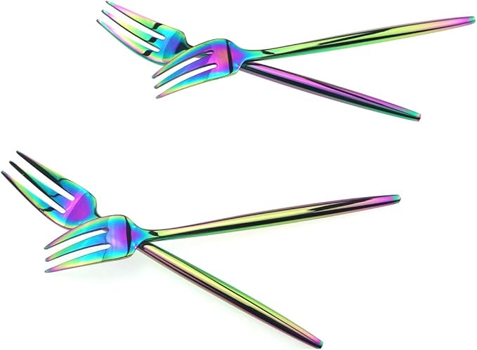 Gugrida 4-Piece Cake Fork 18/10 Stainless Steel Luxury Mirror Polished Rainbow Colorful Pie Fork Dessert Fork Silverware Flatware Cutlery