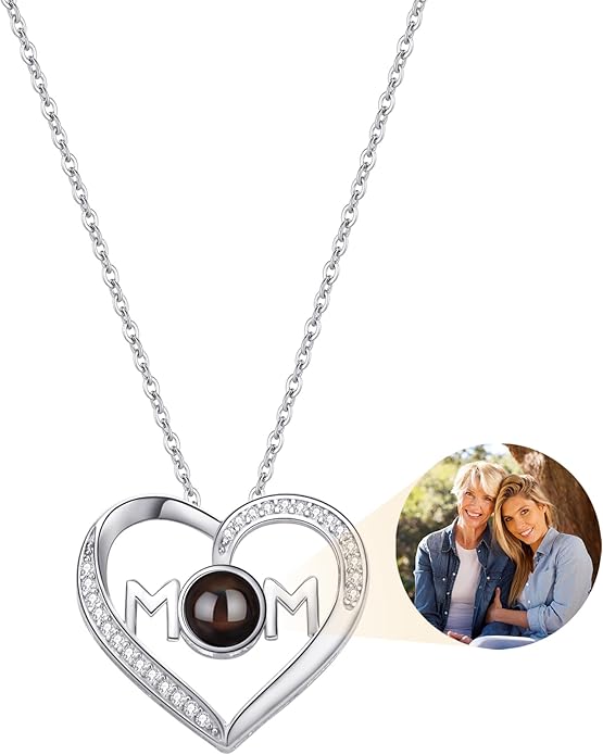 SUPHELPU Personalized Mother's Day Gifts for Mom From Daughter - Custom Photo Necklace With Picture Inside - Projection Necklace for Mom - Memorial Gift