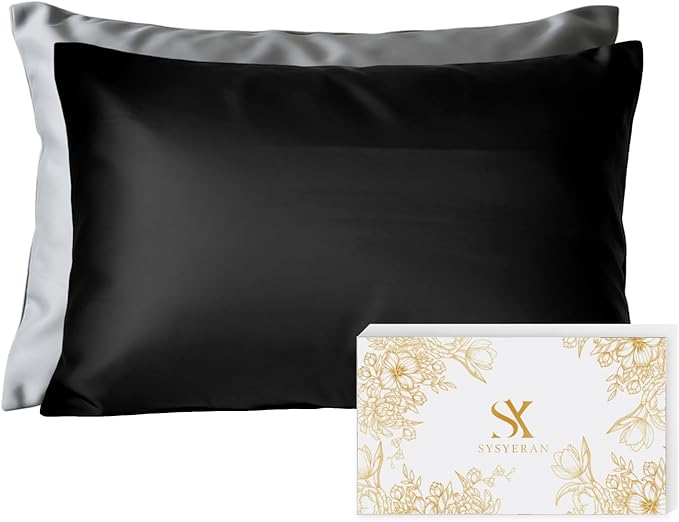 Mulberry Silk Pillowcase for Hair and Skin, Luxury Double Sided Pure Silk Pillowcase, 29x19 Inches, 1Pc (Black)