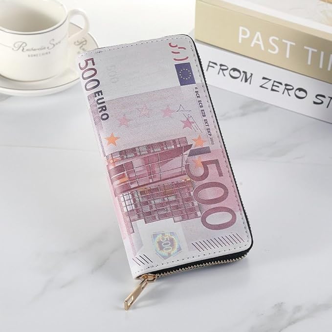 Money Printed Wallet with Zipper Funny Coin Bag Credit Card Holder Cash Storage Purse for Men and Women