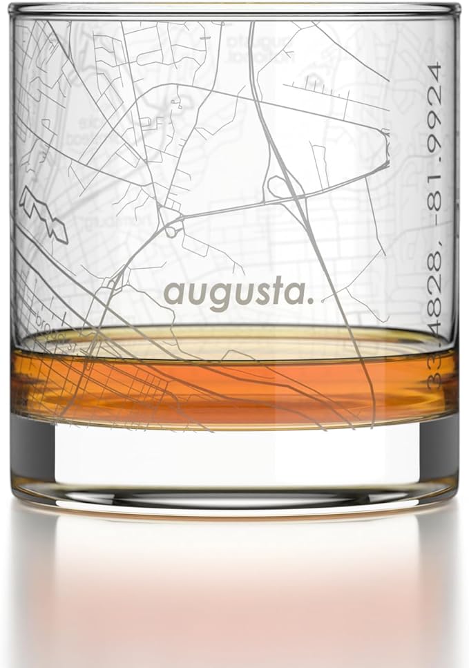 Well Told Engraved Augusta Georgia Map Rocks Glass, Old Fashioned Glassware (11 oz, Clear) Etched Bourbon Tumbler, Gifts For Whiskey Lovers