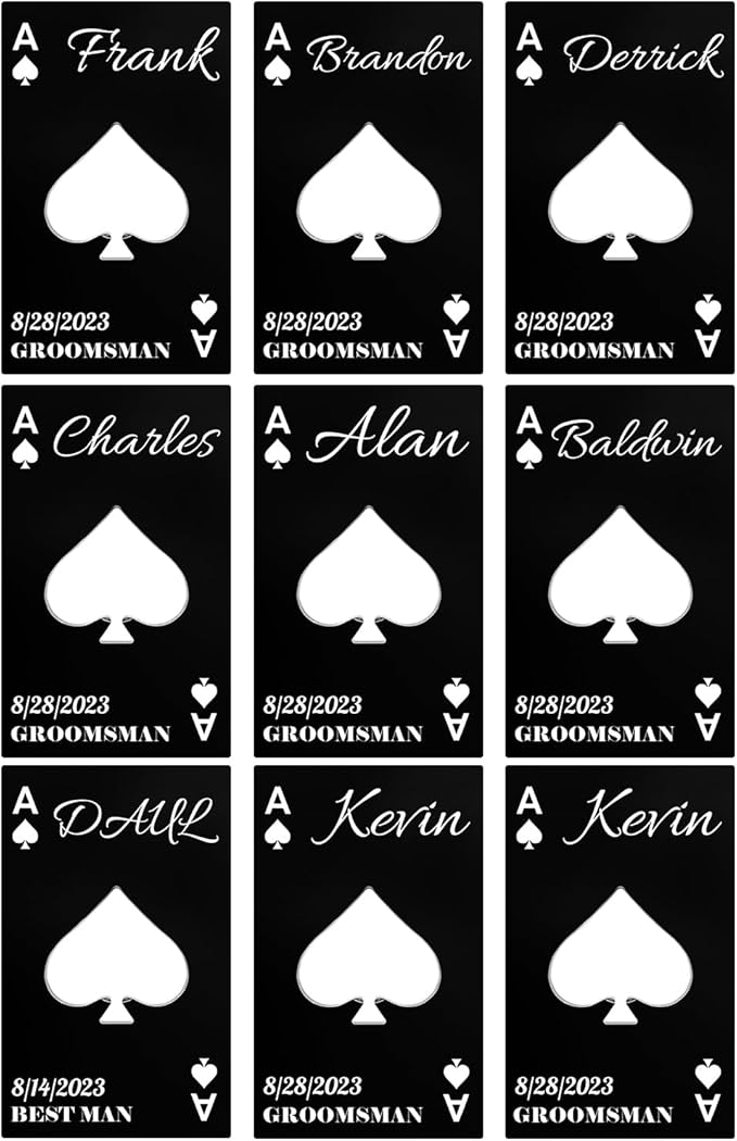 9PCSPersonalized Bottle Openers Credit Card Size, Groomsmen Best Man Gifts for Wedding Bachelor Party, Stainless Steel Beer Bottle Opener