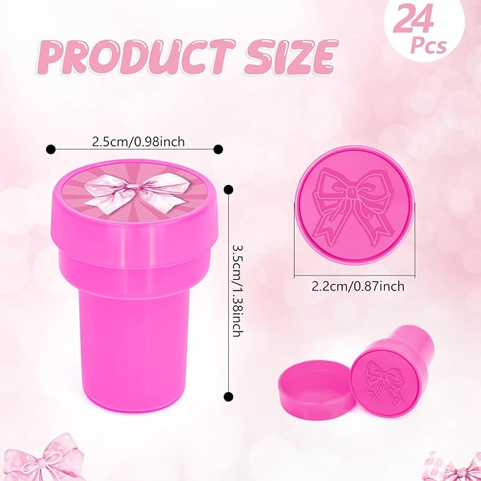 Cinrobiye 24 Pcs Pink Bow Party Favor Stampers,Coquette Pink Bow Party Supplies, Coquette Bow Birthday Party Favors Gifts,Classroom Rewards Carnival Prizes, Goodie Bag Pinata Fillers