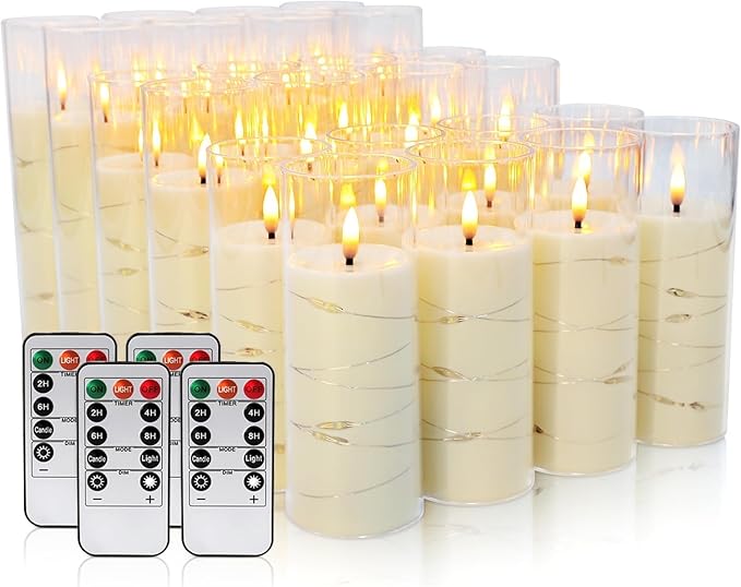 24-Piece Ivory Flameless LED Candles with Remote, Embedded Fairy Lights for Christmas Decor. Battery-Powered with Timer, Safe & Elegant for Cozy Romantic Home, Wedding, Party.