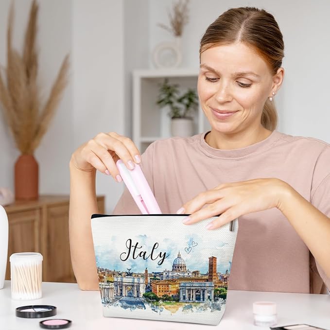 Italy Travelling Gifts Makeup Bag, Italy Souvenir, Watercolor Cosmetic Bag for Purse, Trip Gifts for Traveller, Travelling Lovers, City Themed Organizer